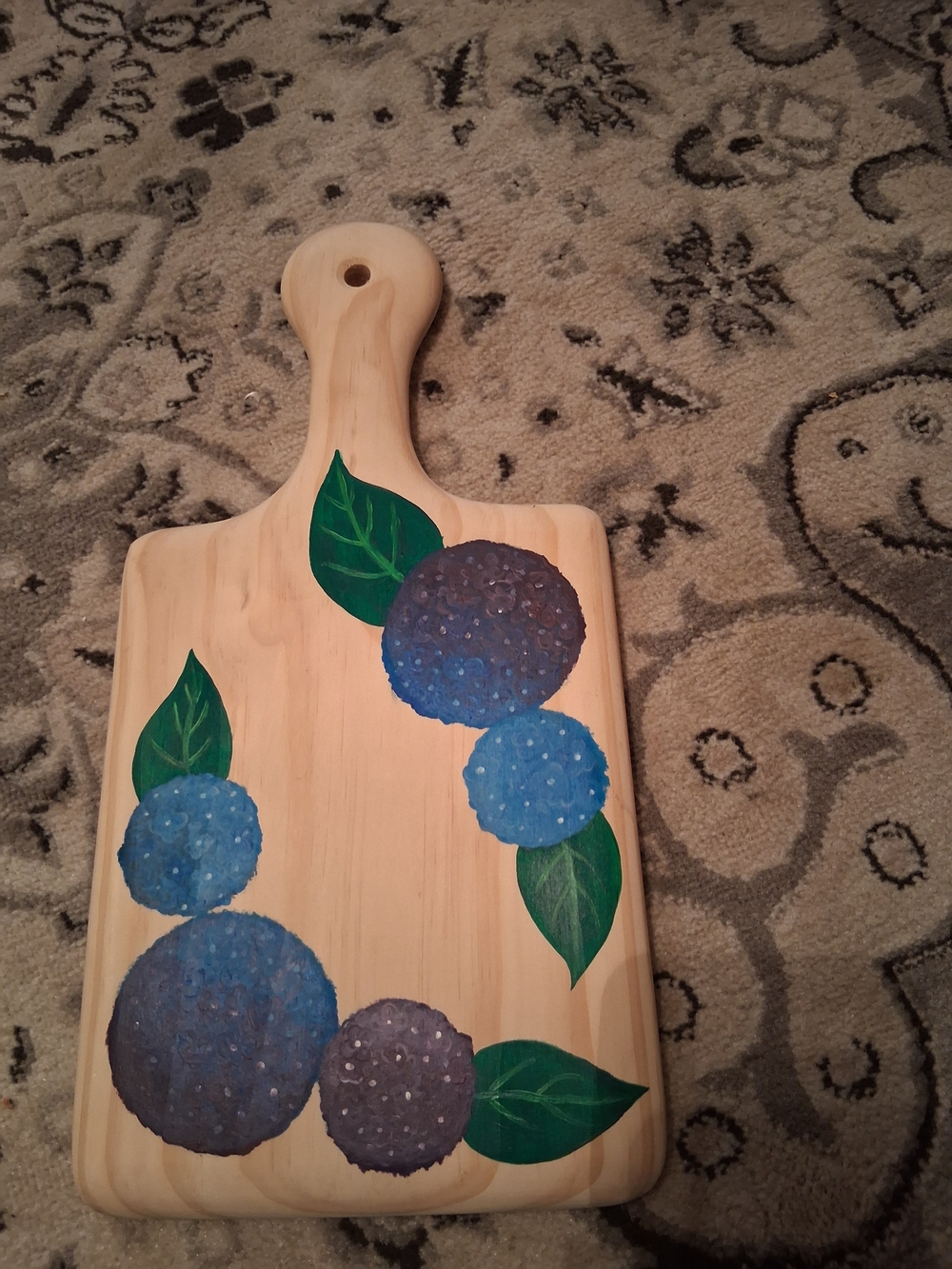Hand-Painted Hydrangea Wood Serving Paddle in Blue